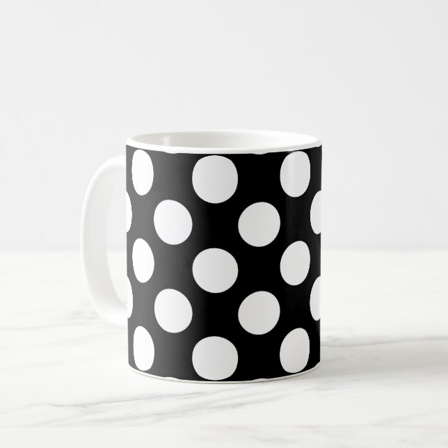 Mug Pois noirs et blancs, Motif Polka (Devant gauche)