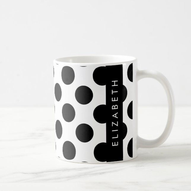 Mug Pois noirs et blancs, pointillés, Votre nom (Droite)