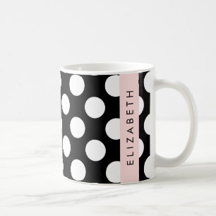 Mug Pois noirs et blancs, pointillés, Votre nom