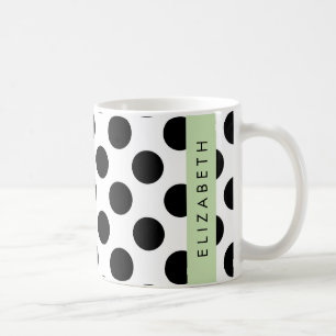 Mug Pois noirs et blancs, pointillés, Votre nom