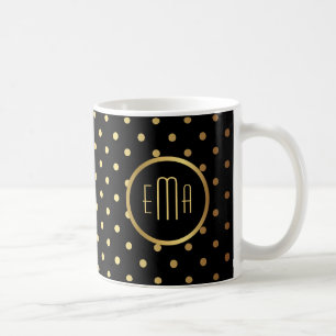 Mug Pois or chic sur noir avec votre Monogramme