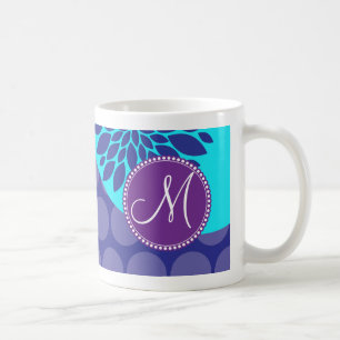Mug Pois pourpre turquoise d'initiale faite sur