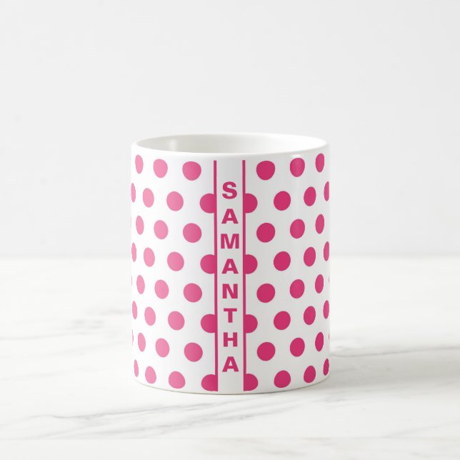 Mug Pois rose blanc Nom Vintage Elégant tendance (Centre)