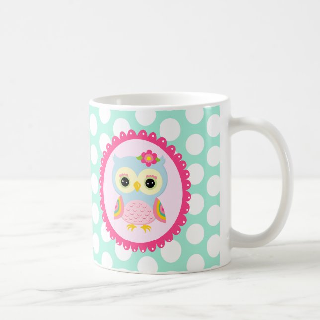 Mug Pois rose Girly d'Aqua de fleur et d'arc-en-ciel (Droite)