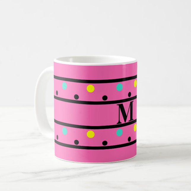 Mug Pois rose monogramme (Devant gauche)