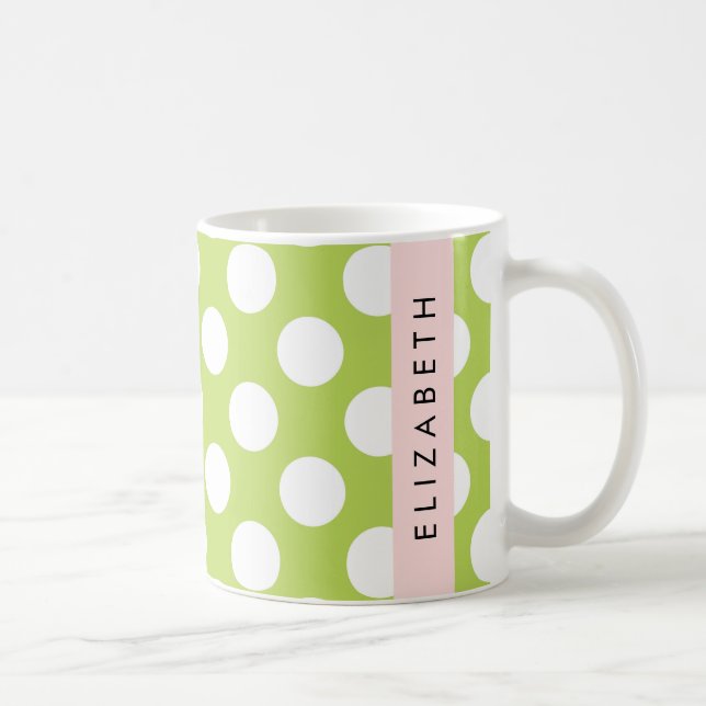 Mug Pois verts, Motif Pointe Polka, Votre Nom (Droite)