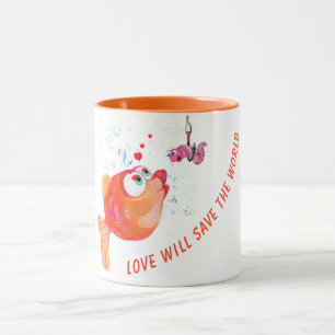 Mug Poisson amusant et ver amour romantique - Texte pe