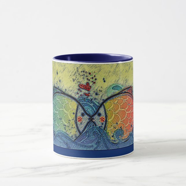 Mug Poisson Baiser Amour en Bleu (Centre)