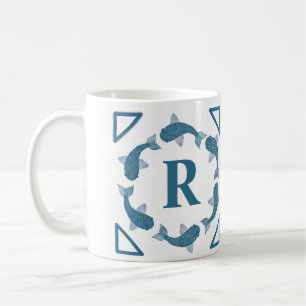 Mug Poisson bleu koi monogramme initial