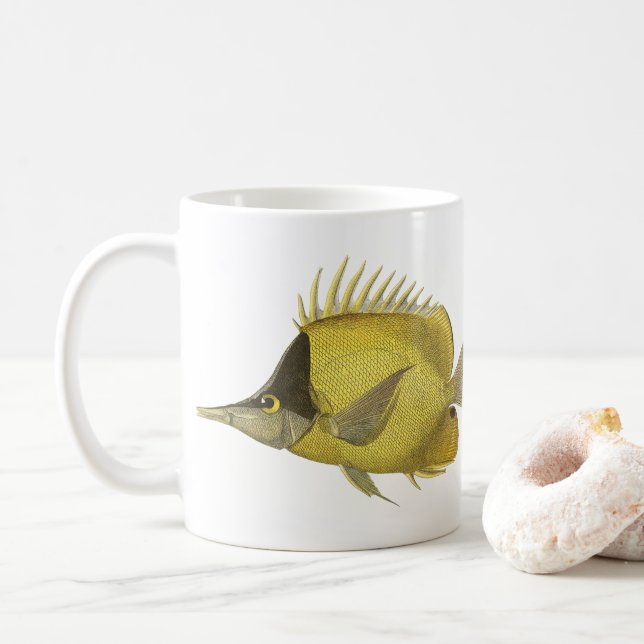 Mug Poisson Chelmon Tropical Jaune Longirostris, Poiss (Avec donut)