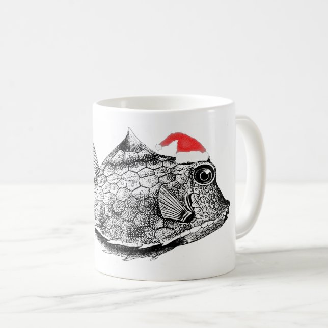 Mug Poisson de Noël (Coffer-fish) avec Santa Hat (Devant droit)