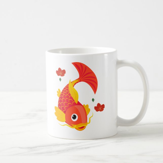 Mug Poisson d'or aux nageoires fluides et fleurs rouge (Droite)