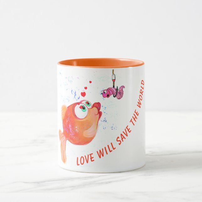 Mug Poisson et ver amusants - Texte personnalisé (Centre)
