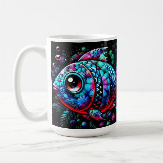 Mug Poisson floral géant Whimsical Nautique Turquoise  (Gauche)