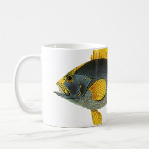 Mug Poisson Groupeur Bleu et Jaune, Vie Marine Vintage