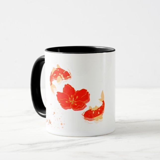 Mug Poisson Koi Élégant et Art de Fleur Rouge | Style  (Devant gauche)