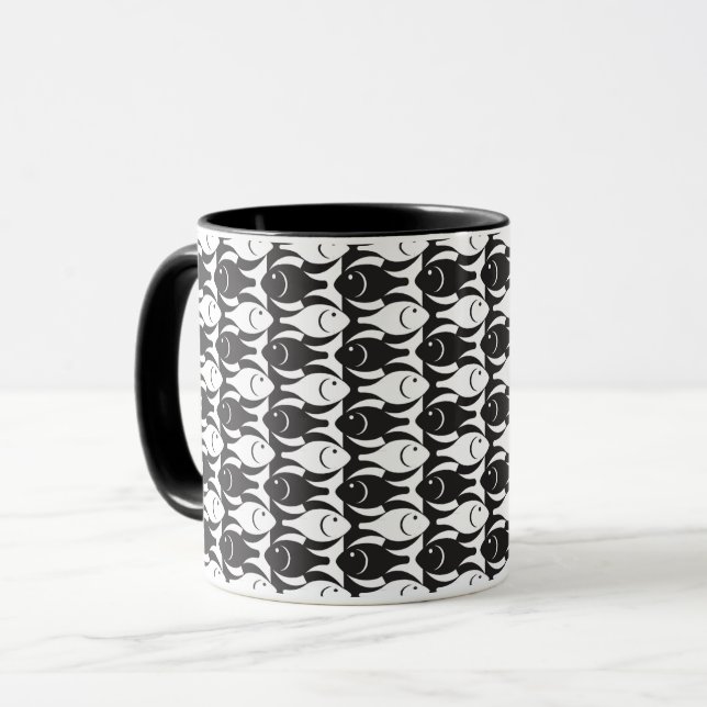 Mug Poisson moderne du milieu du siècle, noir et blanc (Devant gauche)