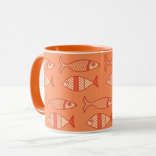 Mug Poisson moderne rétro, Corail clair Orange & Tange (Devant gauche)