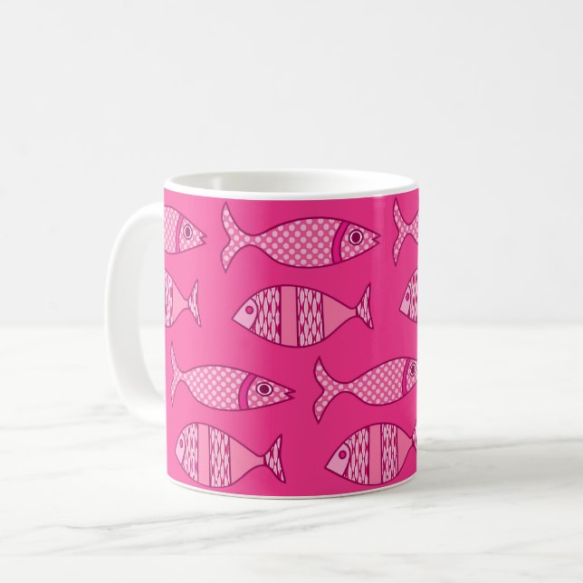 Mug Poisson moderne rétro, Fuchsia et rose clair (Devant gauche)