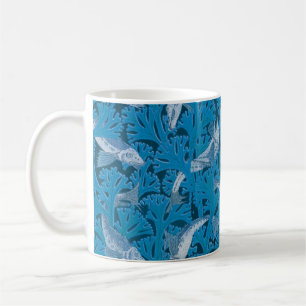 Mug Poisson Nage d'algues Coral Bleu Vintage Classique