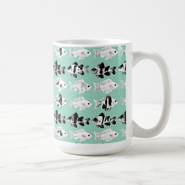 Mug Poisson noir et blanc sur fond sarcelle  (Droite)