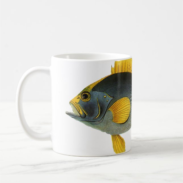 Mug Poisson vintage bleu et jaune, Vie marine (Gauche)