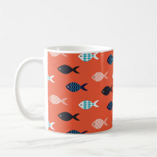 Mug Poisson vintage, motif rouge corail.