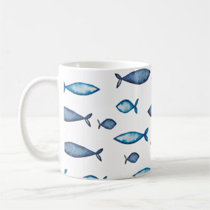Mug Poissons bleu indigo et couleur d'eau Turquoise