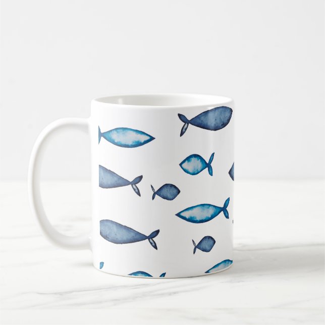Mug Poissons bleu indigo et couleur d'eau Turquoise (Gauche)