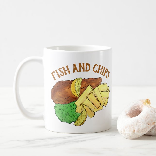 Mug Poissons et chips Pois moisis British Pub Fare UK  (Avec donut)