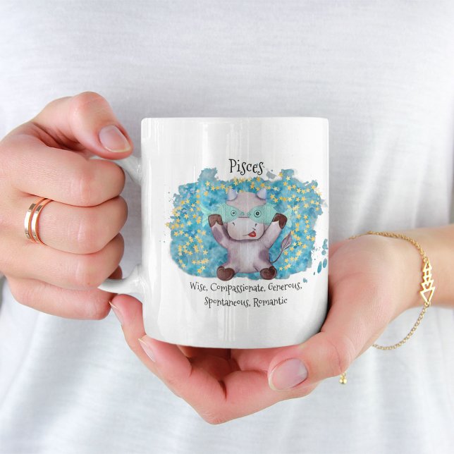 Mug Poissons mignons Aquarelle Bull Zodiac Monogramme (Créateur téléchargé)