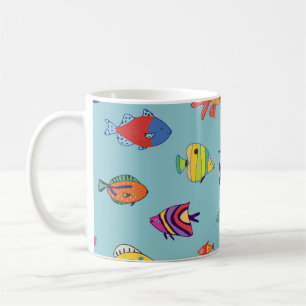 Mug Poissons tropicaux, motif de ligne vintage