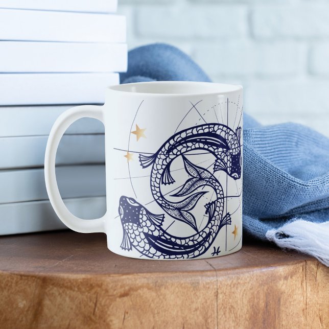 Mug Poissons Zodiac Marine Bleu & Or Boug de naissance (Créateur téléchargé)