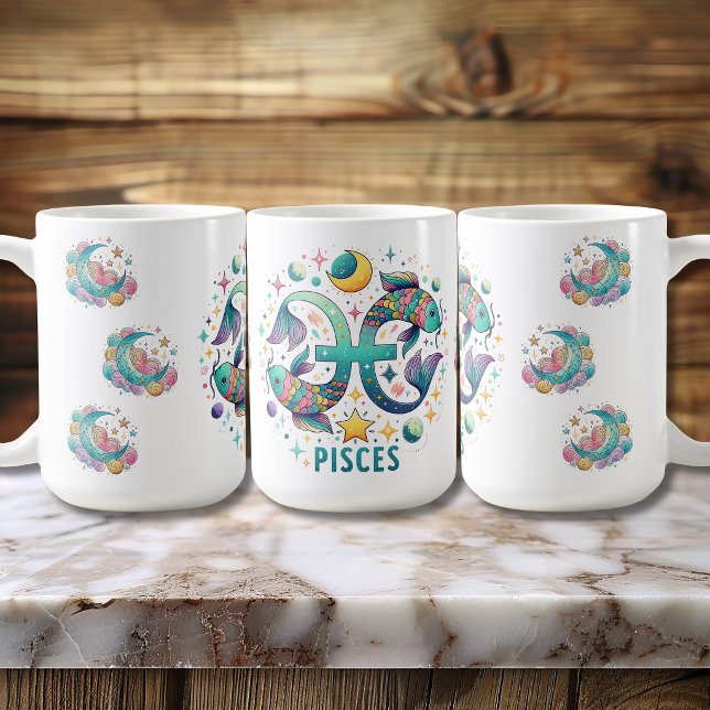 Mug Poissons Zodiaque Colorés Astrologie (Colorful Pisces Zodiac Fish Astrology Coffee Mug
)