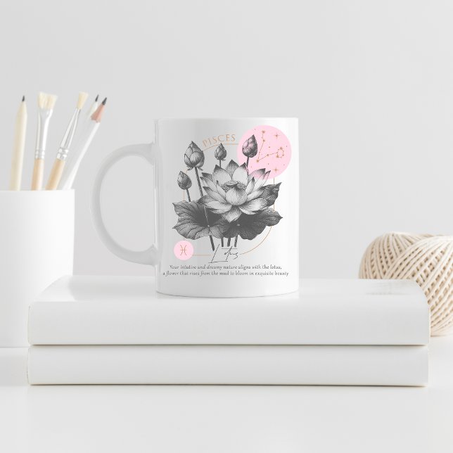 Mug Poissons Zodiaque Floral Lotus Astrologie Annivers (Lotus birth month mug)