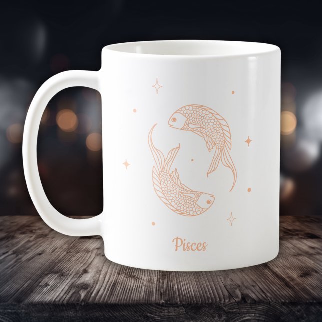 Mug Poissons Zodiaque Ligne d'Art Blanc Pêche (Créateur téléchargé)