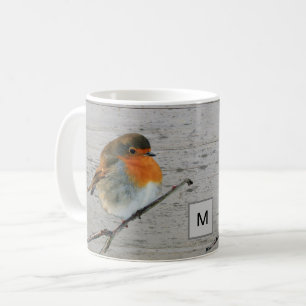 Mug Poitrine rouge de Robin sur bois monogrammé