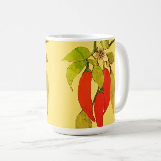 Mug Poivrons rouges chili Peppers sur fleur de feuille (Devant droit)