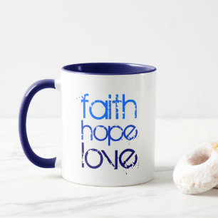 Mug Police Blue Ombre en détresse Foi Espérance et Amo
