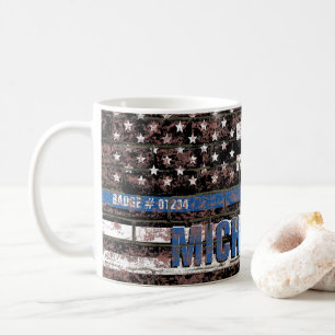 Mug Police Ligne Bleue Mince Drapeau Perdu Monogramme