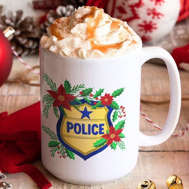 Mug Police Merry Christmas Shield with Poinsettia  (Créateur téléchargé)