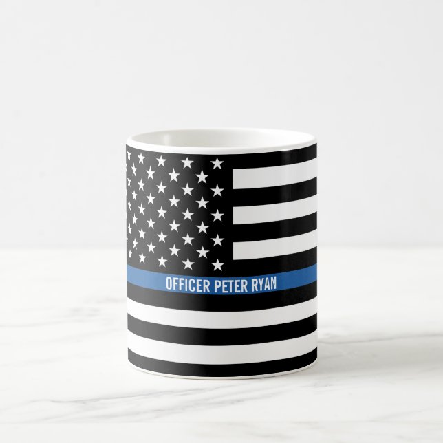 Mug Police Mince Blue Line American Flag Ajouter un no (Centre)