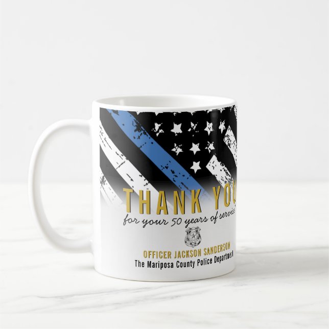 Mug Police mince Ligne bleue Merci drapeau américain (Gauche)