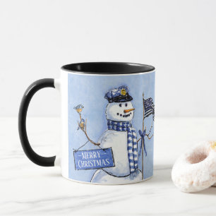 Mug Police Mince Ligne Bleue Snowman Noël