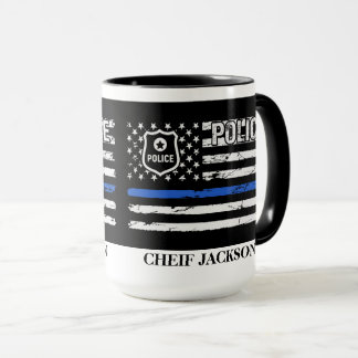 Mug Police Officier Ligne bleue Drapeau insigne café M