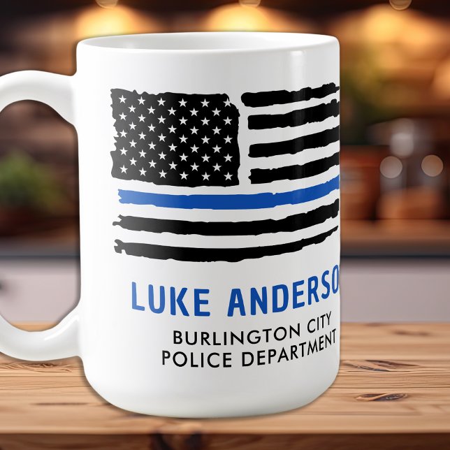 Mug Police Personnalisée Ligne Bleue Légère (Créateur téléchargé)
