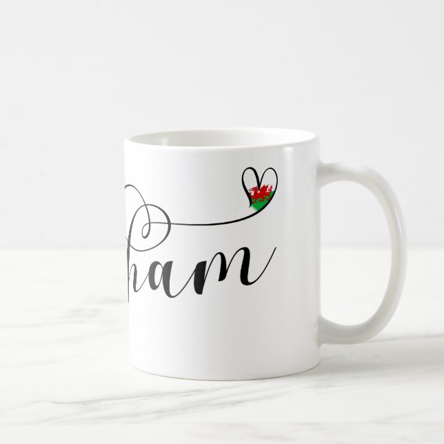 Mug Police Script Wrexham, Drapeau Gallois En Coeur (Droite)
