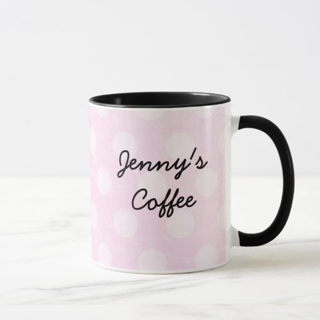 Mug Polka blanche rose personnalisée Boug de café poin (Droite)