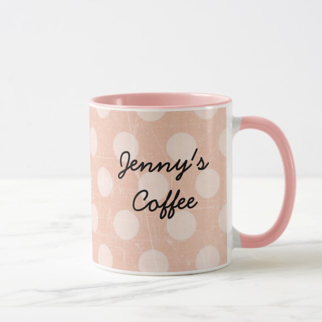 Mug Polka blanche rose personnalisée Boug de café poin (Droite)