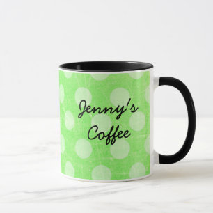 Mug Polka blanche verte personnalisée Boug de café en